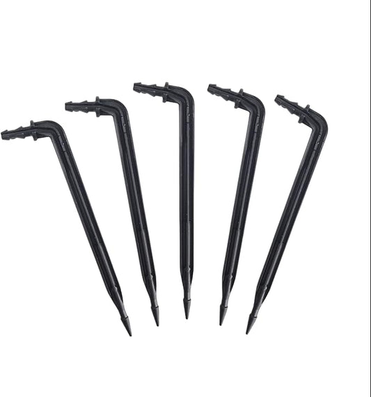 100-Pack 4" Inch Angled Drip Emitter Stake, (FITS 1/4" & 1/8" TUBING) for Precise Watering & Irrigation, Greenhouse, Container Gardening, Home Garden, and Hydroponics Growing