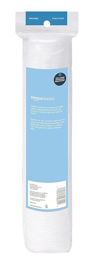 Amazon Basics Hypoallergenic 100% Cotton Rounds for Makeup Removal and Skincare, 600 Count, 6 Packs of 100 Count