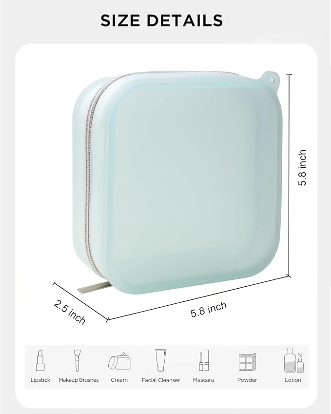 Small Clear Silicone Pouch, Mini Makeup Travel Bag Cute Make up Pouch for Purse Portable Cosmetic Case Clear Toiletry Bag for Women Coin Purse Compact Car Bag for Essentials (Blue)