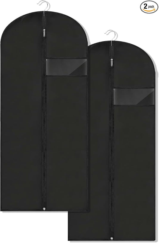 Garment Bags for Hanging Clothes, 45'' Suit Bag Cover for Storage and Travel, Dress Bags for Gowns Long, 2 Pack (Black)