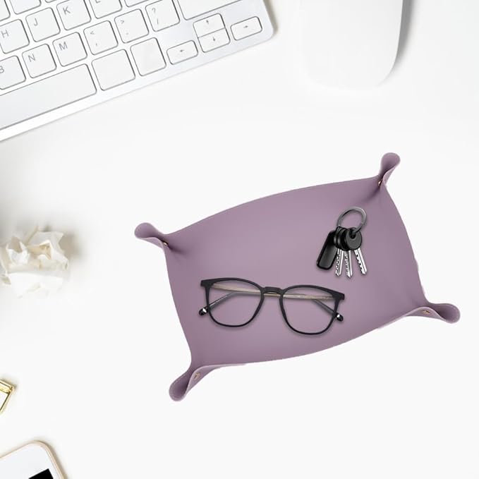 2PC Leather Valet Tray Organizer, Desk Organizer Tray Or Candy Holder, Practical Storage Tool for Travel, Home Or Office (Grey, Large+Extra Large)