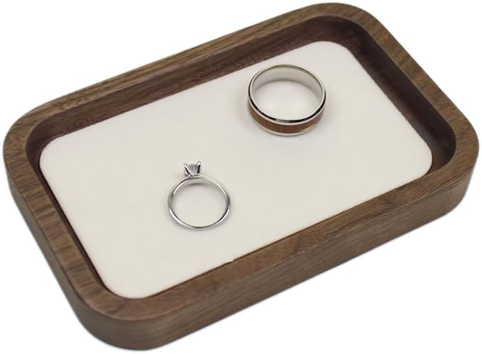 Walnut Solid Wood Square Jewelry Display Tray for Elegant Presentation of Your Finest Pieces, Perfect for Personal Use Men Gift White