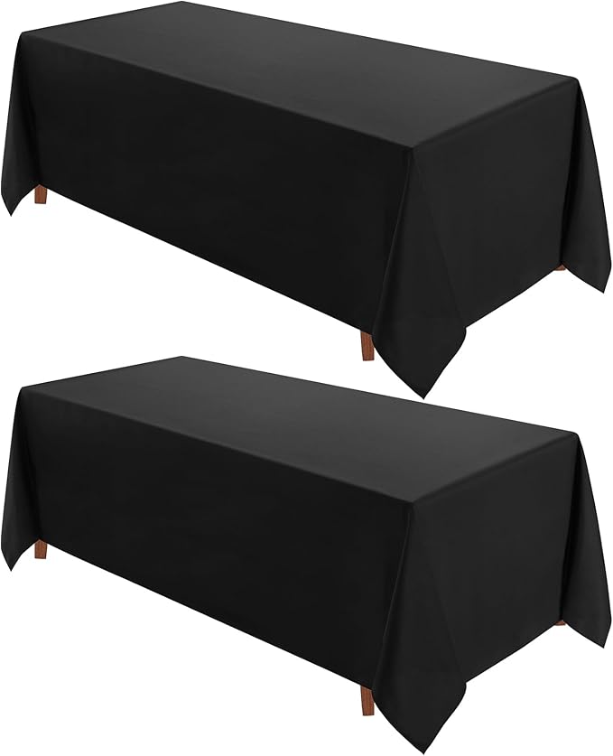 VidaFete 90 * 156inch 2pack Rectangle Table Cloth Polyester, Stain Wrinkle Resistant Dining Table Cover for Kitchen Dining Party Wedding Rectangular Tabletop Buffet Decoration(Black)