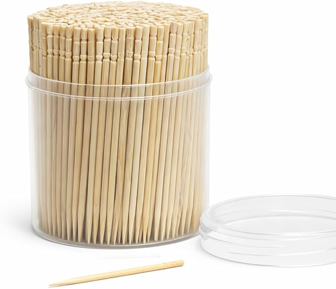 Traditional Single Point Wooden Toothpicks Made from Bamboo, Bulk Pack (500), -1 Container (500)