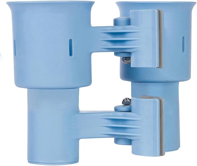 ROBOCUP, (Light Blue), Patented Clamp On Boat Cup Holder |Multifunction Dual Drink Caddy for Fishing Poles, Tools, Net, Gaff |Portable Storage for Boating, Beach, Umbrellas, Golf Carts, Strollers