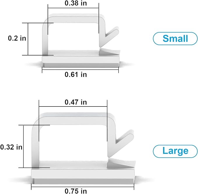 100 PCS Outdoor Light Clips Clear (Small & Large), Adhesive Cable Clips for Wall Wire Holder Cable Management Cord Organizer, Christmas Light Hooks for LED String Lights, Car Dash Cam, Extension Cord