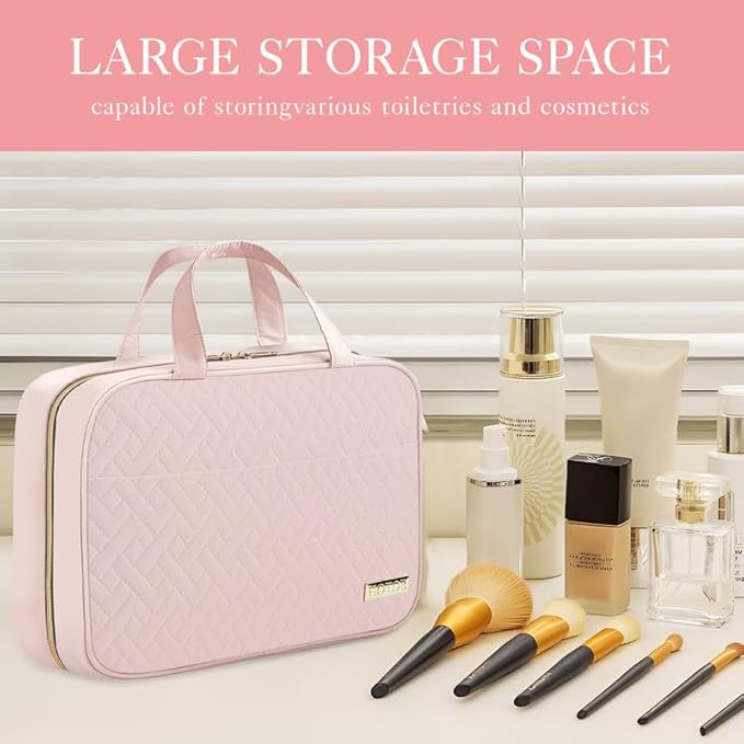 HOTOR Travel Toiletry Bag - Hanging Toiletry Bag for Women & Men, Makeup Bag/Big Compartment, Waterproof for Travel Accessories, Travel Essentials, Large, Pale Pink