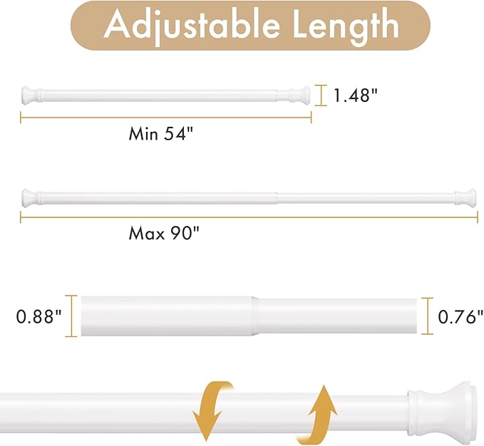 Amazer Spring Tension Shower Curtain Rod, 54-90 Inches Rust-Resistance Tension Curtain Rod Bathroom Rod, Adjustable Shower Curtain Rod No Drill, White