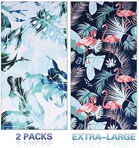 Genovega 2 Packs Lightweight Beach Towel, 60 x 30 in Clearance Pool Swim Bath Yoga Travel Soft Towels Blanket Bulk for Adult Women Men Camping Cruise Lounge Chair Cover Gift Palm Flamingo