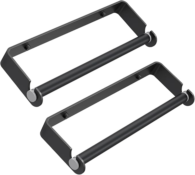 Aheucndg Paper Towel Holder for Kitchen, Wall Mount Paper Towel Holder, for Kitchen or Bathroom Self-Adhesive or Drill Mounting Paper Roll Holder Under Cabinet (Black 2Pack)