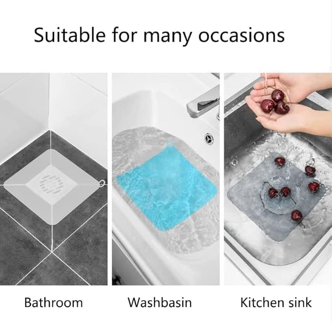 2 Pieces 8 x 8 Inch Silicone Tub Stopper Floor Drain Cover Sewer Anti-Odor Mat Deodorizing Drain Plugs for Kitchen, Bathroom and Laundry