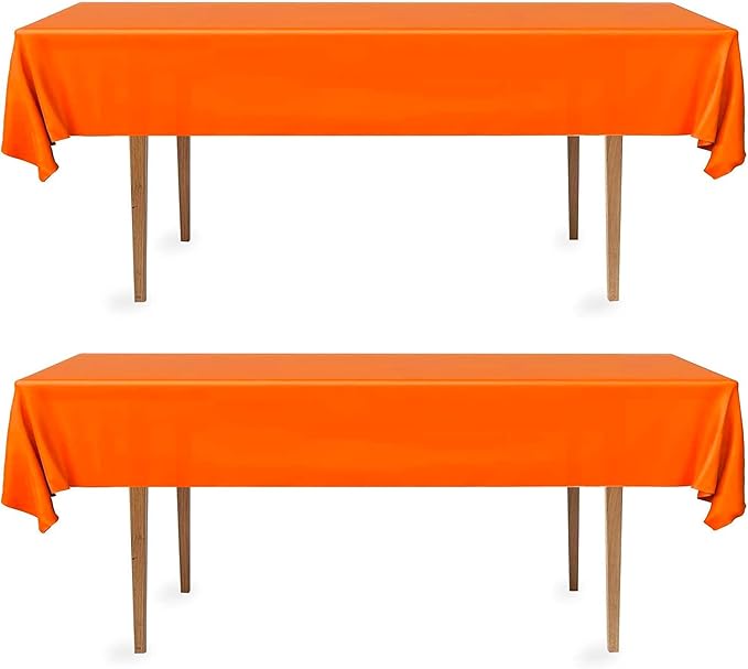DecorRack 2 Rectangular Tablecloths BPA-Free Plastic, 54 x 108 inch, Dining Table Cloth, Rectangle Table Cover for Parties, Picnic, Camping and Outdoor, Disposable or Reusable, Orange (2 Pack)