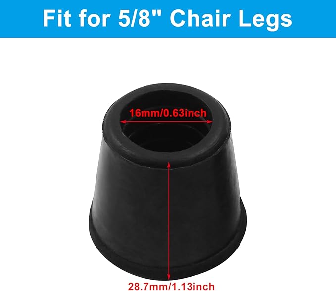 16Pcs 5/8 Inch (16mm) Chair Leg Tips Caps, Round Rubber Non-Slip Folding Chair Leg End Caps Black Furniture Table Feet Caps Floor Protector Cover for Hardwood Floors