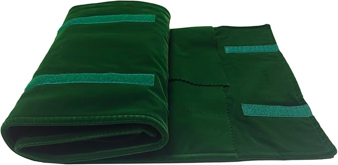 UnionPlus Velvet Travel Jewelry Roll Bag Organizer for Necklace, Elastic Band and Anti-winding, Large, Blackish Green