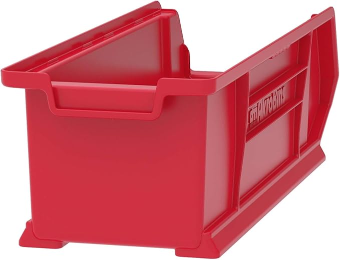 Akro-Mils 30284 Super-Size AkroBins Plastic Storage Bins, Space-Saving Stackable Bins for Garage, Classroom, Warehouse Organization, 24-Inch L x 8-Inch W x 7-Inch H, Red, 4-Pack