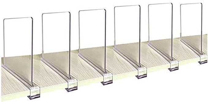 CY craft Acrylic Shelf Divider,Wood Shelf Dividers,Clear Closet Shelf Separators Clothing Organizer Perfect for Bedroom Shelving Organization and Kitchen Cabinet Shelf Storage,6 PCS