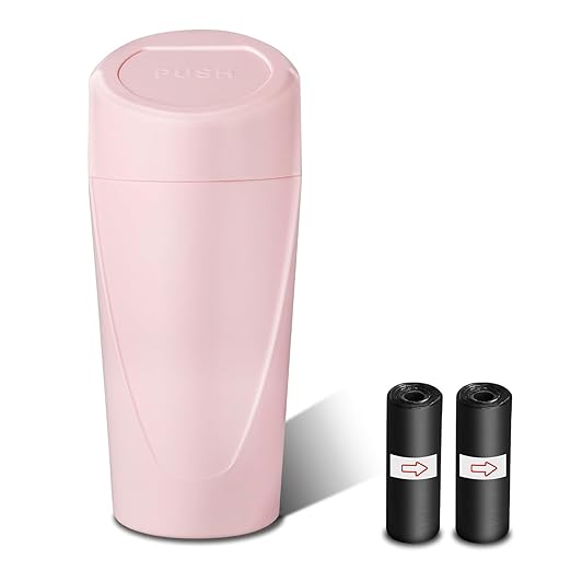 Car Trash Can with Lid, Leakproof Garbage Can with 40 Attached Trash Bags, Mini Essential Car Accessories for Interior for Car,SUV, Home, Office (Sakura Pink)