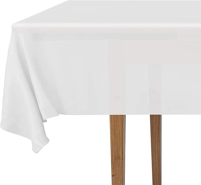 DecorRack 12 Rectangular Tablecloths BPA-Free Plastic, 54 x 108 inch, Dining Table Cloth, Rectangle Table Cover for Parties, Picnic, Camping and Outdoor, Disposable or Reusable, White (12 Pack)