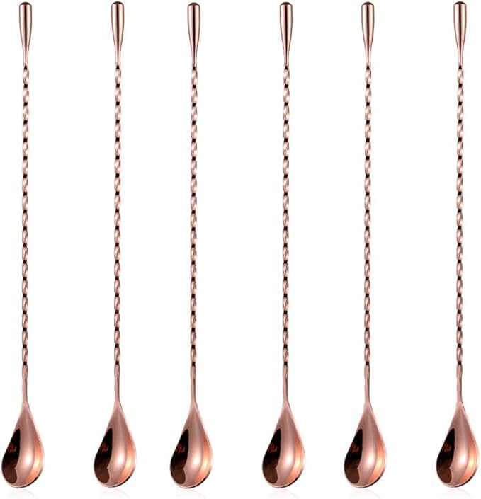 6 Pcs 12 Inch Bar Mixing Spoon Cocktail Spoon Stainless Steel Bar Long Spoon With Spiral Pattern Rose Gold