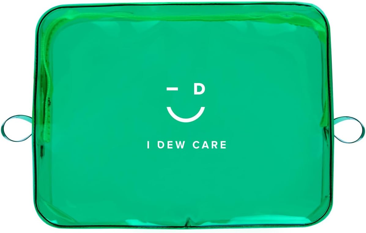 I DEW CARE Makeup Bag - Green Pouch | Cosmetic Standing PVC Clear Case, Water-resistant, Durable, Vacation Travel Friendly, Portable Cosmetic carry for Women & Men, Organizer