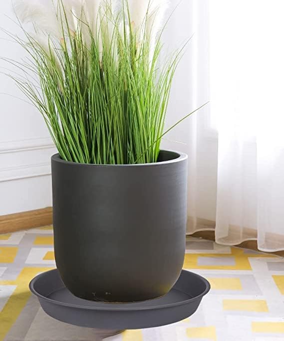 Bleuhome 6 Pack of 12 inch Plant Saucer Gray, Heavy Duty Plastic Plant Saucer 12 inch Round, Durable Plant Tray for Pots, Flower Saucers for Indoors, Plant Trays for Planter 11"/12" (12", Cement Gray)