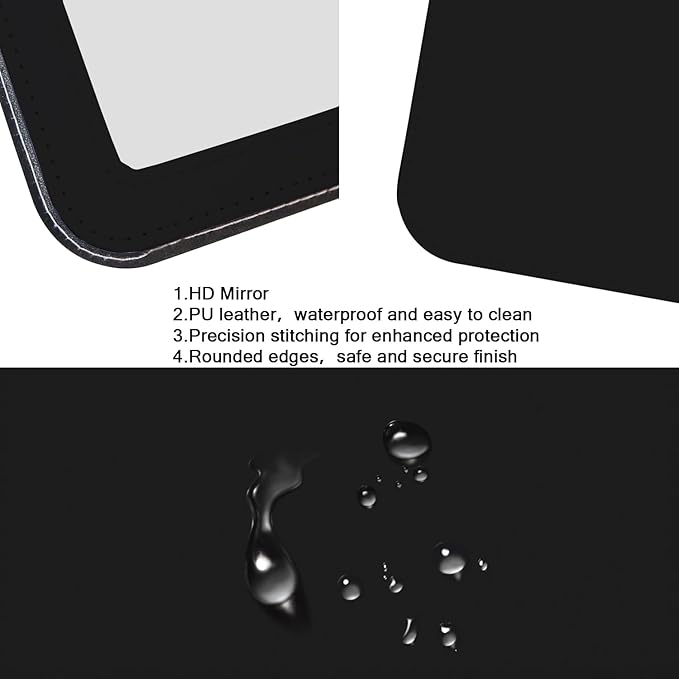 Folding Travel Mirror PU Portable Adjustable Rectangular Ultrathin Vanity Mirror with Stand, Small Makeup Mrror for Purse, Travel, Camping, Home, Office, Gifts (Black)