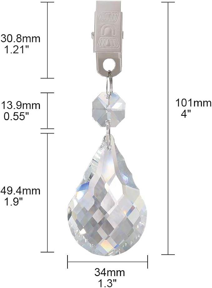 Swpeet 10pcs Cucurbit Tablecloth Weights with 10pcs Metal Clip Kit, Crystal Glass Teardrop Prisms Pendant Tablecloth Weights for Picnic Tables