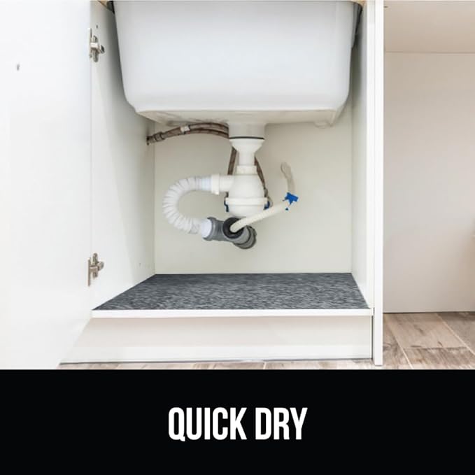 GORILLA GRIP LeakGuard Non-Adhesive Under Sink Mat for Kitchen Cabinet, Waterproof Quick Dry Shelf Liner, Durable Absorbent Felt Mats for Bathroom Sinks, Cabinets, Dresser, Easy to Trim 24x24 Charcoal