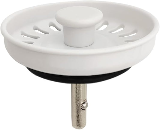 White Kitchen Sink Drain Basket Strainer Stopper Replacement for Polymer Sink Drain, TGEOND Brass Center Plug Removable Basket Drains