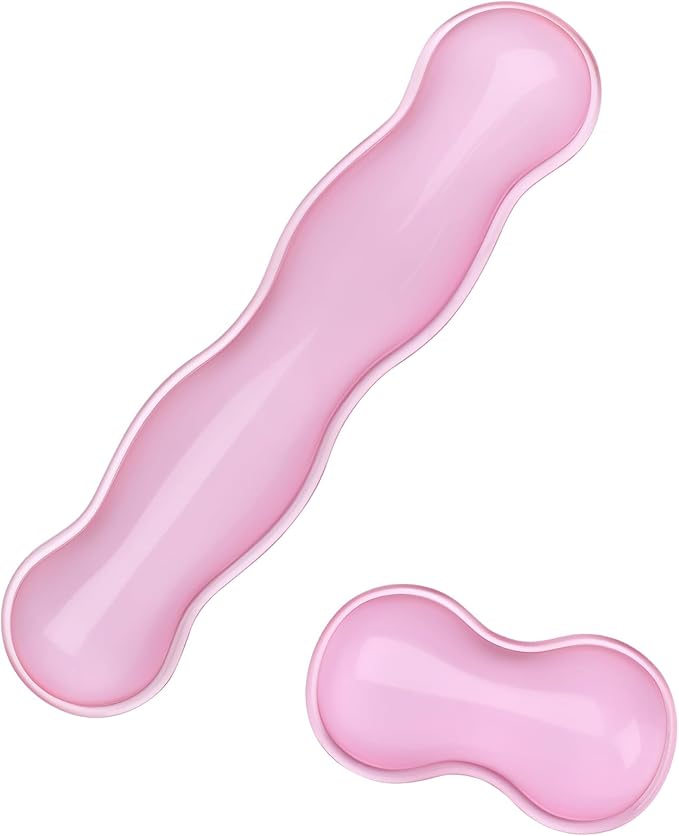 Gel Keyboard and Mouse Wrist Rest, Cute Wrist Support and Arm Support Keyboard Rest for Keyboard and Mouse Typing Pain Relief, Suitable for Office/Computer/Laptop/Gaming (Transparent Pink Set)