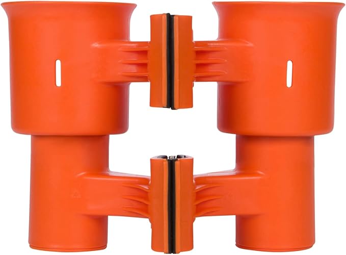 ROBOCUP, (Orange), Patented Clamp On Boat Cup Holder |Multifunction Dual Drink Caddy for Fishing Poles, Tools, Net, Gaff |Portable Storage for Boating, Beach, Umbrellas, Golf Carts, Strollers