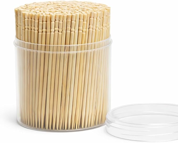 Traditional Single Point Wooden Toothpicks Made from Bamboo, Bulk Pack (500), -1 Container (500)