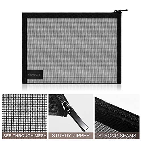 EASYFUN Mesh Pouch, Makeup Bag with Zipper, Cosmetic Organizer Pouch for Daily or Travel to Keep Small Items, 4 PCS Black