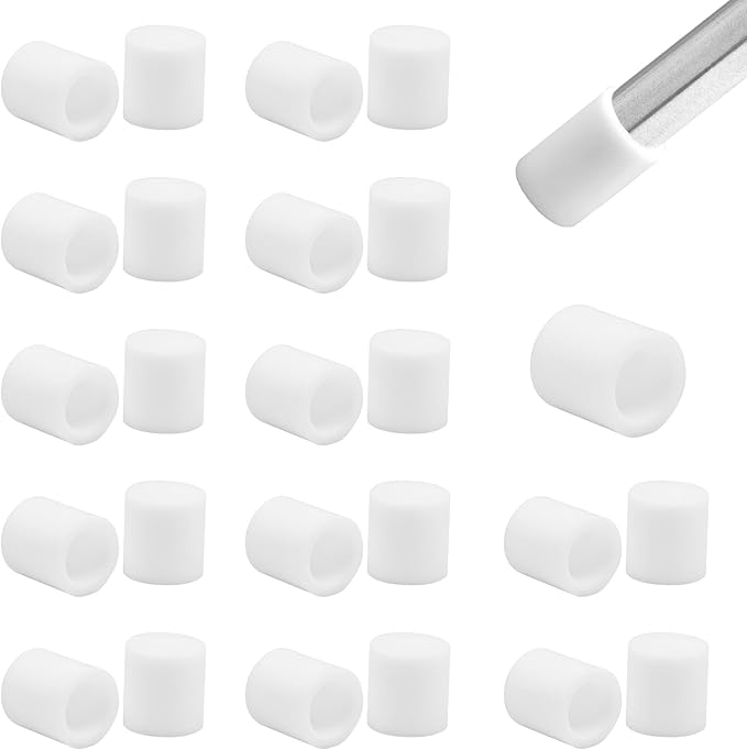 BOPOREAE 25 Pcs 3/8"(9 mm) Round Chair Leg Tips Caps, Silicone Rubber Furniture Leg Floor Protectors, Reduce Noise Folding Metal Chair Leg Cap Replacement for Bar Stool Leg Patio Indoor, White