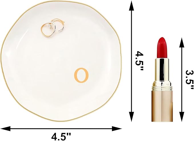 Ceramic Jewelry Dish with Personalized Monogram, White Decorative Ring Trinket Tray, Engagement Wedding Gift for Women Mom Friend, Letter o