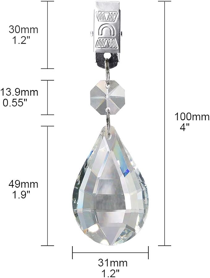 Swpeet Marquise Tablecloth Weights with 10Pcs Metal Clip Kit, Crystal Glass Teardrop Prisms Pendant for Outdoor Picnic Tables