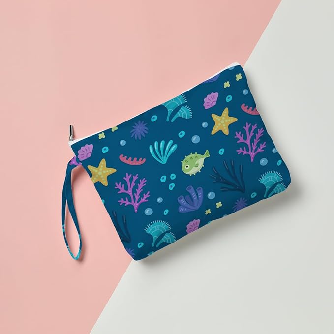 Fokongna Wet Bag, Small Portable Waterproof Multi-Functional Organizer for Women, Ideal for Daily, Beach & Travel，Blue Colorful Coral Reef