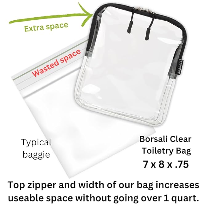BORSALI TSA Approved Toiletry Bag - Clear Quart Size for 3-1-1 Carry On Travel - Makeup Organizer Cosmetic Pouch with Zipper - Travel Accessories - Rose