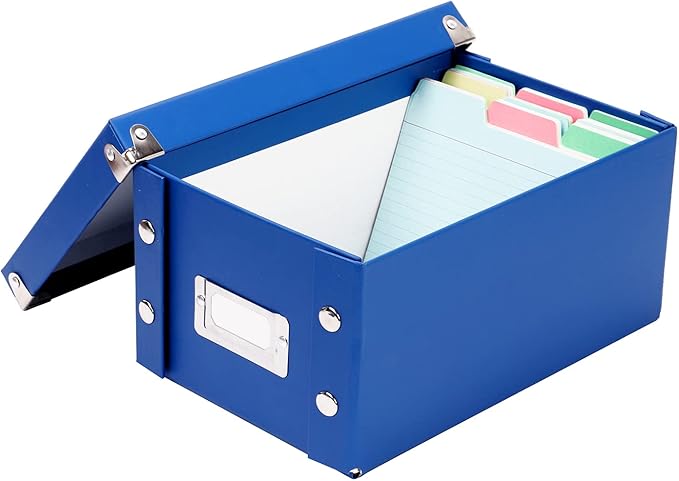 Snap-N-Store Index Card Holder Storage Box - Collapsible Organizer Box fits 1100 Flash Cards - Business, Recipe, or Note Card - 4 x 6, 2 Pack, Classic Blue