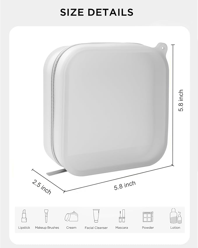 Small Clear Silicone Pouch, Mini Makeup Travel Bag Cute Make up Pouch for Purse Portable Cosmetic Case Clear Toiletry Bag for Women Coin Purse Compact Car Bag for Essentials (White)