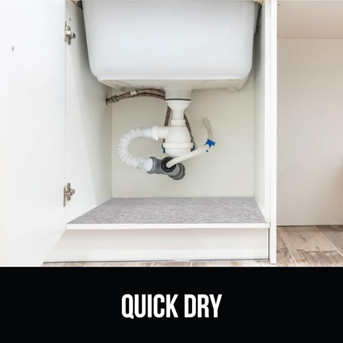 GORILLA GRIP LeakGuard Non-Adhesive Under Sink Mat for Kitchen Cabinet, Waterproof Quick Dry Shelf Liner, Durable Absorbent Felt Mats for Bathroom Sinks, Cabinets, Dresser, Easy Trim, 24x24 Light Gray