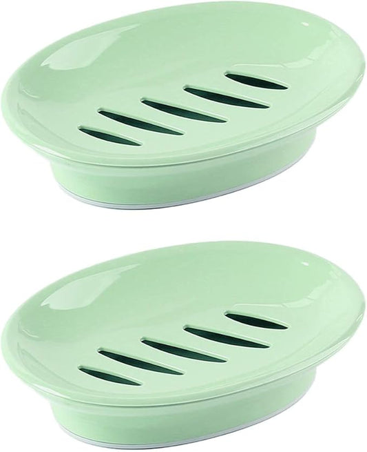 WYOK 2-Pack Soap Dish with Drain Plastic Sponge Holder Easy Cleaning Soap Saver Tray Caddy Keep Dry Stop Mushy for Shower Bathroom Kitchen(Green)