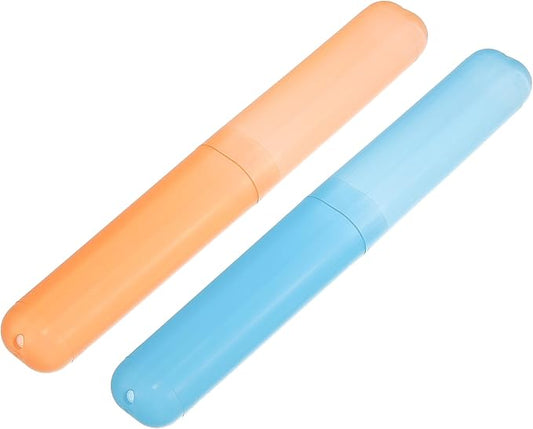 VOCOSTE 2 Pcs, Toothbrush Travel Case, Plastic, Lightweight Traveling Toothbrush Holders Case, for Travel Business, Blue Orange, 7.48"x1.06"
