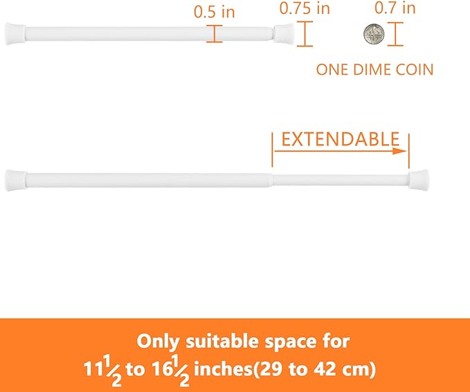 KXLife 2 Pack Small Spring Tension Curtain Rod Adjustable 11.5 to 16.5 Inch, Thin Short Tension Rods No Drill for Window, White