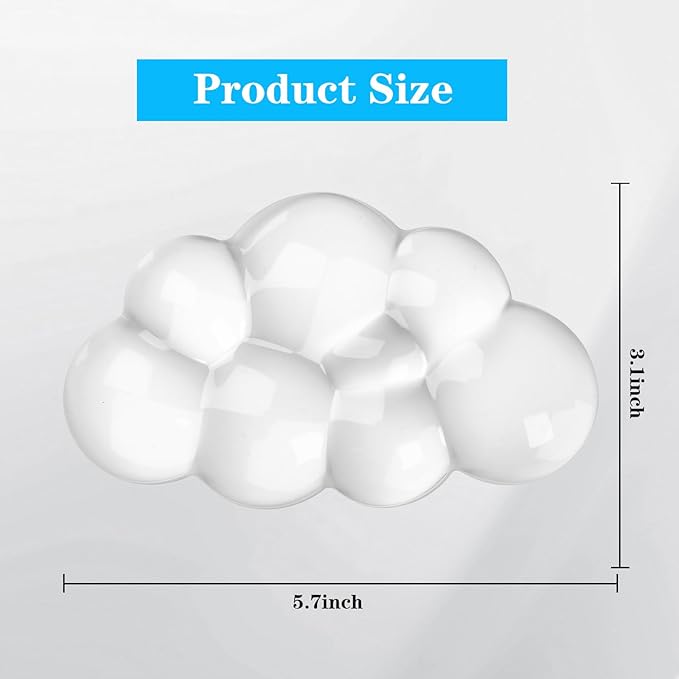 Gel Cloud Mouse Wrist Rest, Cute Wrist Support and Arm Support for Mouse Rest Typing Pain Relief, Suitable for Office/Computer/Laptop/Gaming (Transparent White)