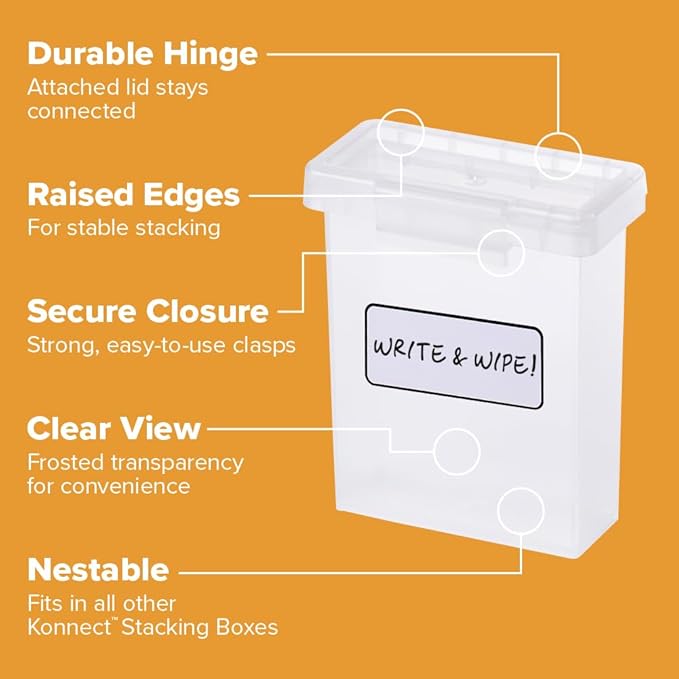 Bostitch Konnect Storage Containers with Lids, Organizer, Clear Plastic Box, Stackable Nesting Bins, Small, 2 Pack