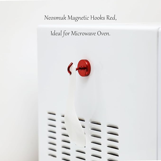 Neosmuk Magnetic Hooks, Heavy-Duty Earth Magnets with Hook for Refrigerator, Extra Strong Cruise Hook for Hanging, Magnetic Hanger for Curtain, Grill (Red, 6 Pack)