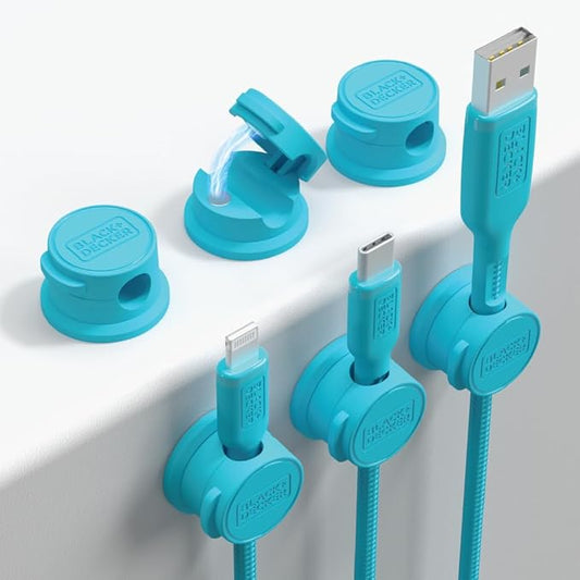 BLACK+DECKER Magnetic Cord Organizer Holder, 6 Pack Magnetic Cable Clips, Under Desk Cable Management, Strong Adhesive Cord Holder for Nightstand Kitchen Appliances Car Wall Office, Phone Wire Keeper