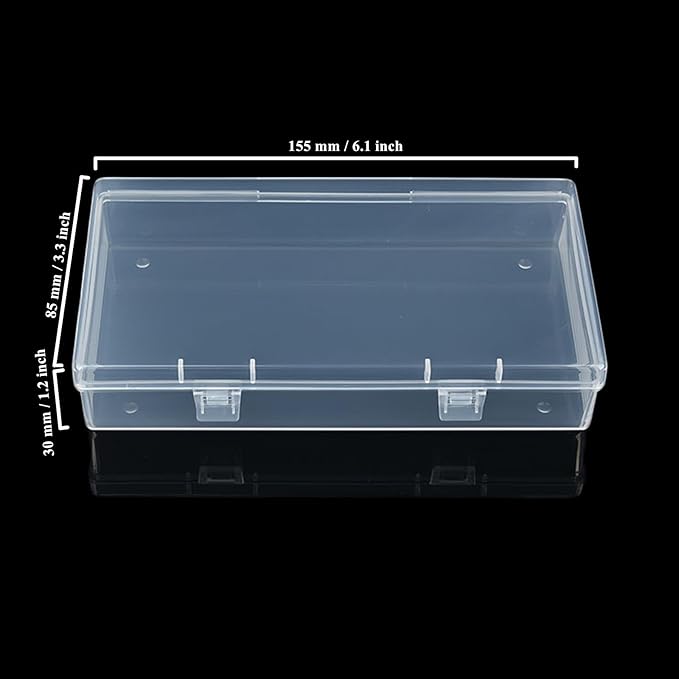 LJY 12 Pieces Rectangular Empty Mini Clear Plastic Organizer Storage Box Containers with Hinged Lids (6.1 x 3.3 x 1.2 inch, Transparent)