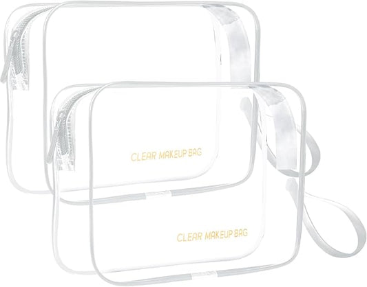 Icramsy Clear Makeup Bag,2 Pack TSA Approved Toiletry Bag Travel Toiletry Bag Hanging Makeup Cosmetic bag for Women Men (White)